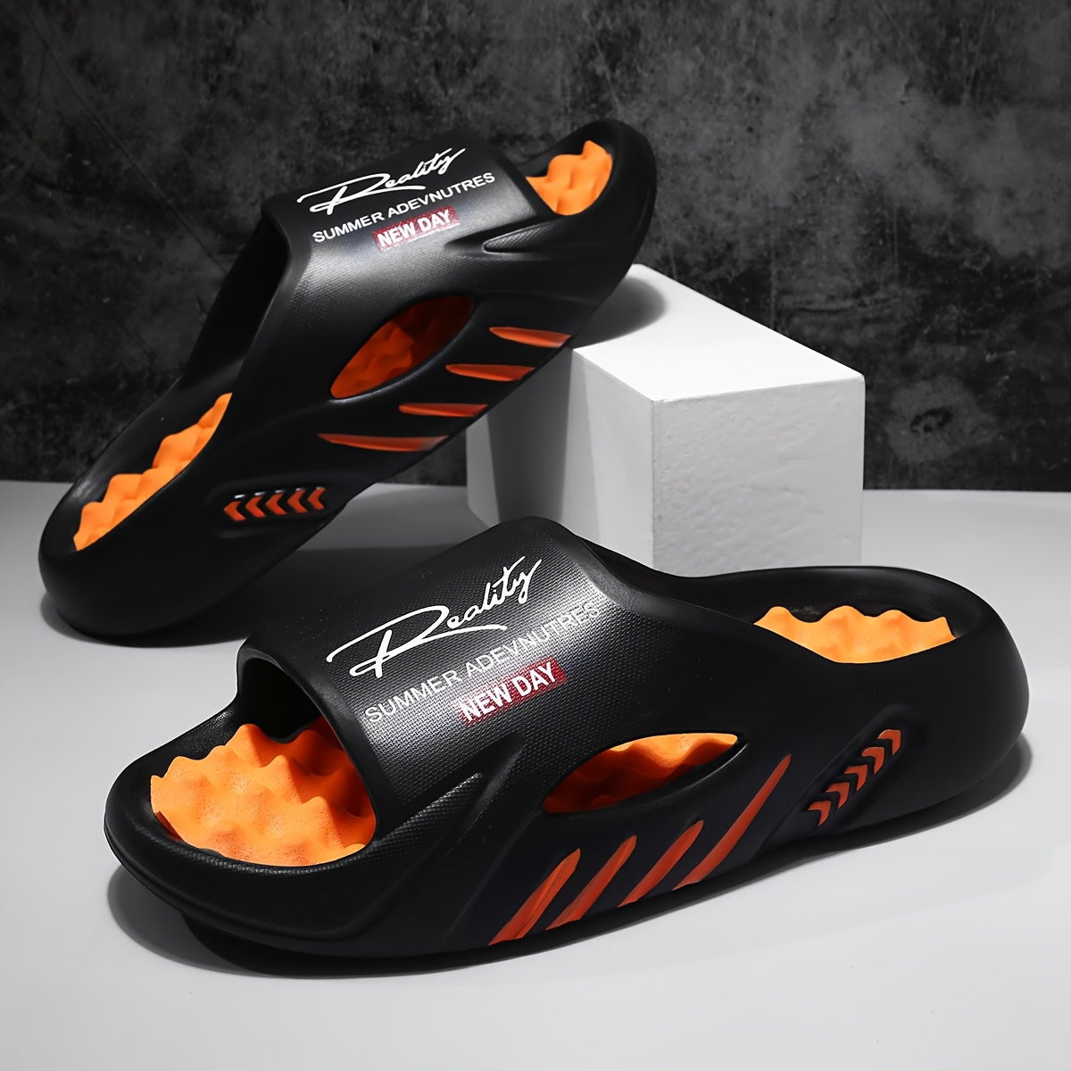 Summer Men'S Fashionable EVA Slippers, Pattern Printed Breathable Thick Soles, Convenient And Comfortable Massage Home Slippers, Outdoor Sports Sandals