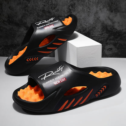 Summer Men'S Fashionable EVA Slippers, Pattern Printed Breathable Thick Soles, Convenient And Comfortable Massage Home Slippers, Outdoor Sports Sandals