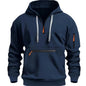 220gsm 100% Polyester Long Sleeve Hoodie - Men's Solid Color Regular Fit Casual Pullover with Zipper Pocket for Fall/Winter