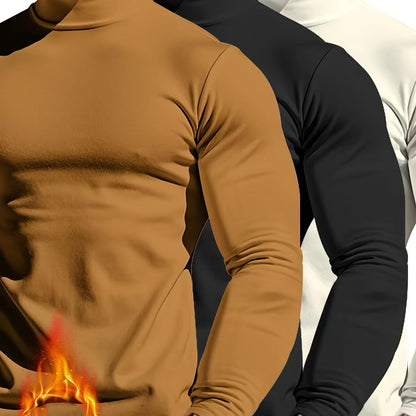 Men's 3pcs Set: Cozy Turtleneck Sweatshirts - Long Sleeve, Casual Pullover for Fall/Winter, Polyester Blend