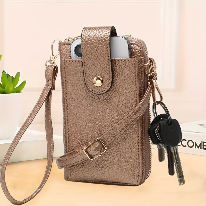 RAGSTO Women's Compact Crossbody Phone Wallet - Chic Mini Shoulder Bag with Adjustable Strap, Multiple Credit Card Slots & Zipper Closure, Black & Brown Geometric Pattern, Perfect Valentine's Day Gift for Her, Casual Crossbod