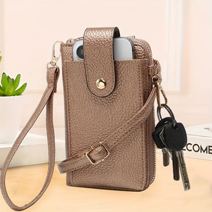 RAGSTO Women's Compact Crossbody Phone Wallet - Chic Mini Shoulder Bag with Adjustable Strap, Multiple Credit Card Slots & Zipper Closure, Black & Brown Geometric Pattern, Perfect Valentine's Day Gift for Her, Casual Crossbod