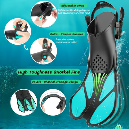[Popular Choice] Qingsong Adjustable Snorkeling Fins with Buckles, Open Heel Design, Short Travel Swim Fins for Adults - Men and Women, Black
