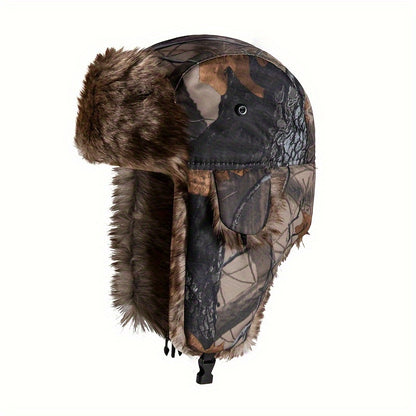 Camouflage Winter Trapper Hat Unisex Coldproof Fleece Ear Flap Hats Outdoor Hunting Hiking Bomber Hat For Women & Men