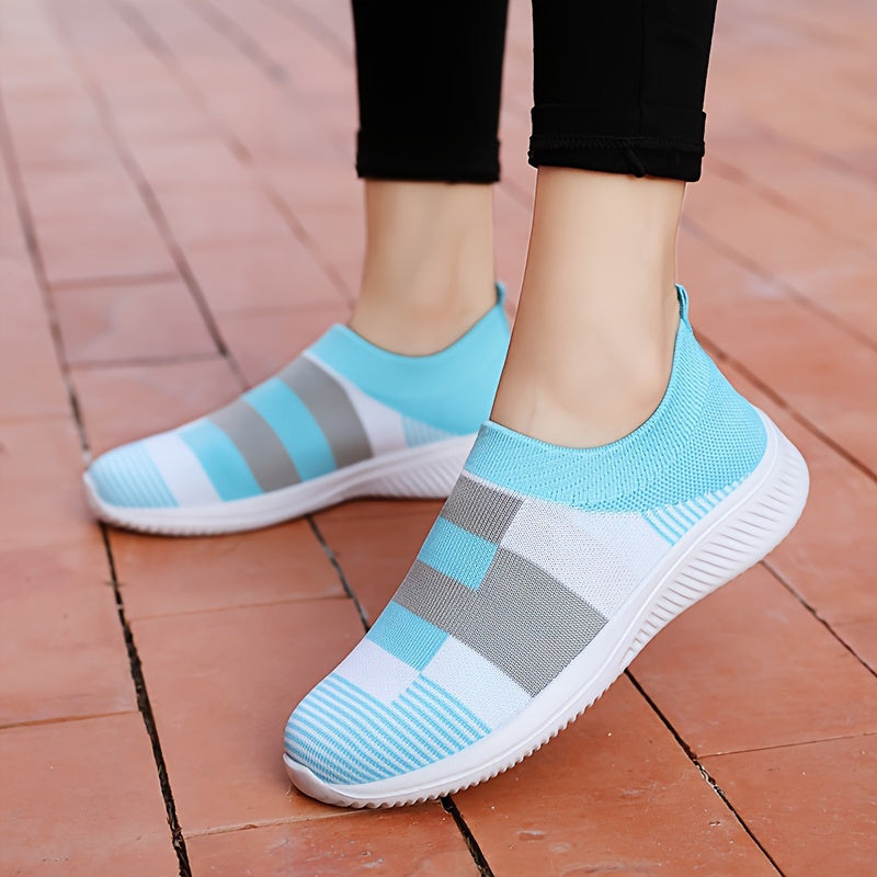 Women's Breathable Knit Sneakers, Casual Slip On Outdoor Shoes, Comfortable Low Top Shoes