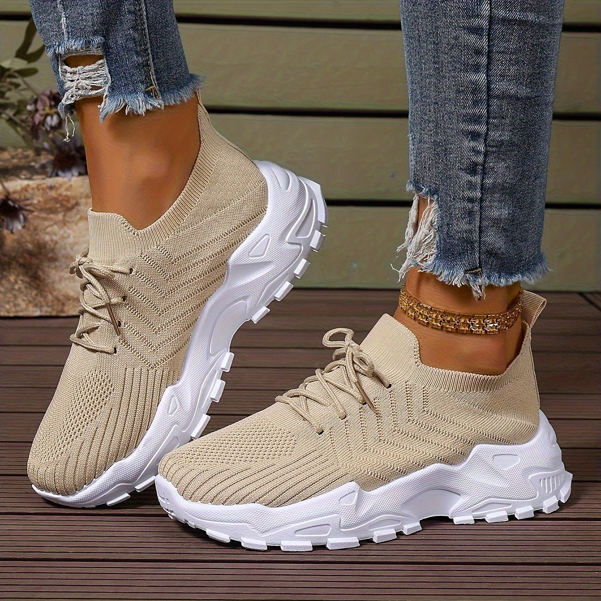 Women's Solid Color Fashion Sneakers - Casual Breathable Mesh Running Shoes with Lace-up Closure, Comfortable All-Season Walking Shoes with Anti-Slip PVC Sole, Low Top Design - Taizhou Exclusive