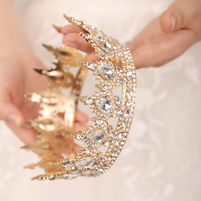 1pc Baroque Style Round Crown Princess Queen's Round Crown Bridal Wedding Birthday Hair Accessories, Retro Style