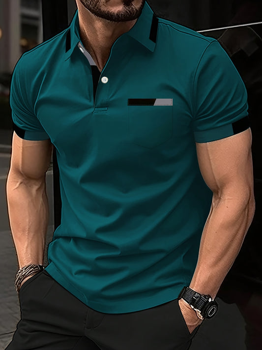 Elegant Men's Color Block Shirt - Casual & Stylish, Short Sleeve, Button Detail, Perfect for Home or Out