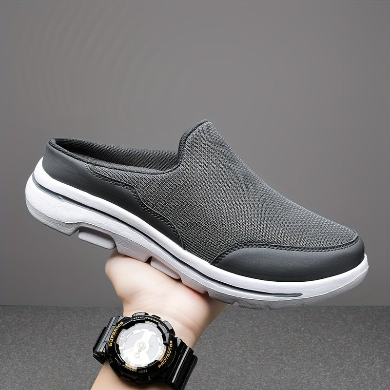 Men's Slip-On Footwear - Breathable & Comfortable with Non-Slip MD Sole, Closed Toe Design for Casual Attire, Dark Gray & Black, Stylish Streetwear