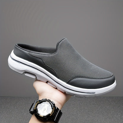 Men's Slip-On Footwear - Breathable & Comfortable with Non-Slip MD Sole, Closed Toe Design for Casual Attire, Dark Gray & Black, Stylish Streetwear