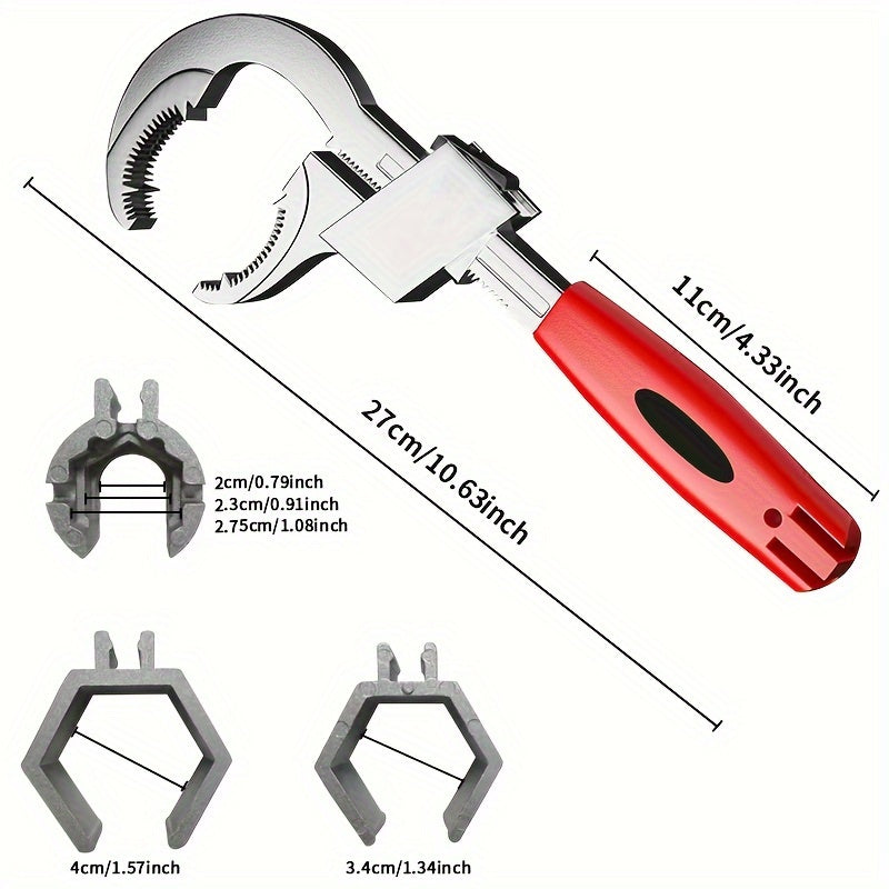 Adjustable Wrench, Large Opening Bathroom Sink, 80mm Max, Chrome-Plated Aluminum Alloy, ABS Handle, for Kitchen and Bathroom Sewer Pipe Disassembly & Assembly, Red, Manual Tool, No Power Required