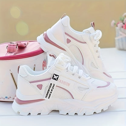 Breathable Mesh Women's Comfy Platform Sneakers, Trendy Casual Sports Shoes for Outdoor Running Trainers