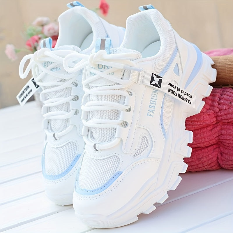 Breathable Mesh Women's Comfy Platform Sneakers, Trendy Casual Sports Shoes for Outdoor Running Trainers