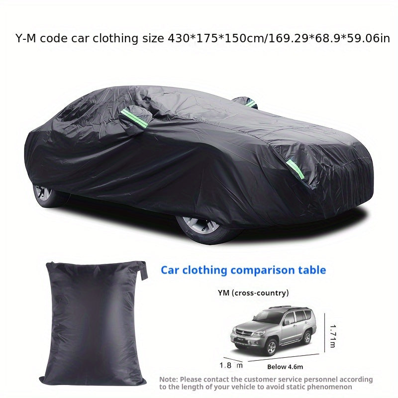 The Car Cover Is All Black With A 190T Silver-coated Fabric, Car Cover With Sun Protection, Polyester Reflective Strip Car Cover