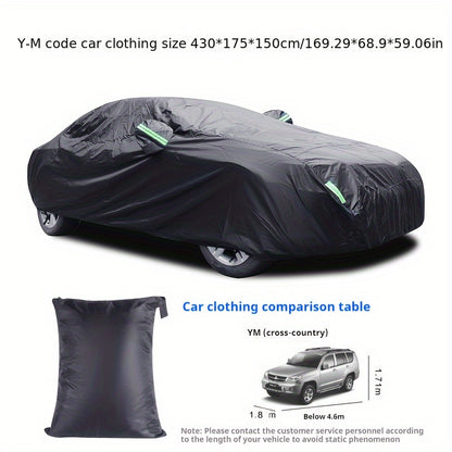 The Car Cover Is All Black With A 190T Silver-coated Fabric, Car Cover With Sun Protection, Polyester Reflective Strip Car Cover