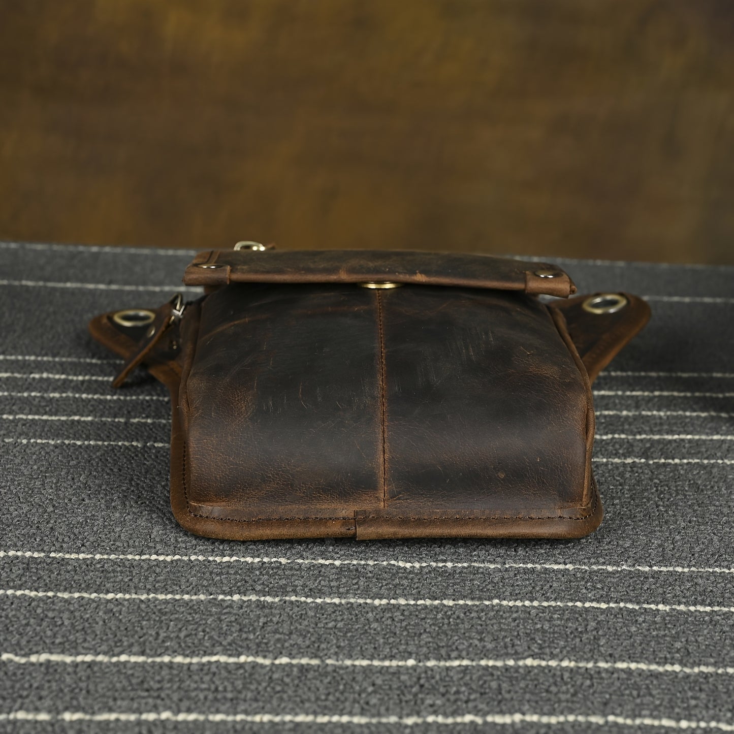 Men's Genuine Leather Vintage Sling Bag - Casual Classic Brown Travel Fanny Pack with Multiple Zippered Pockets & Adjustable Strap