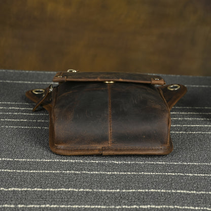 Men's Genuine Leather Vintage Sling Bag - Casual Classic Brown Travel Fanny Pack with Multiple Zippered Pockets & Adjustable Strap