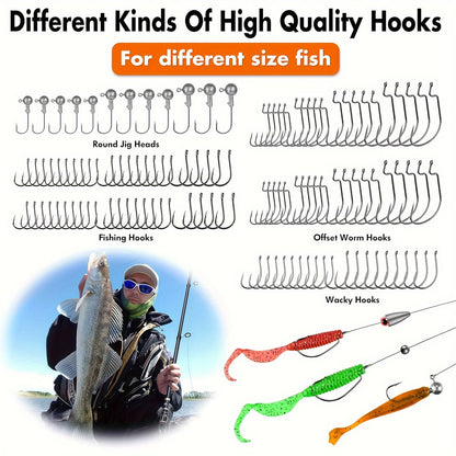 PLUSINNO 397pcs Fishing Accessories Kit, Fishing Tackle Box, Includes Fishing Gear, Hooks, Lead Weights, Hook Heads, Swivels, Combines into 12 Fishing Gear, Fishing Equipment Suitable for Perch, Bluegill, Trout, Crappie, etc,