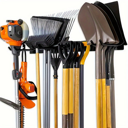 Iron Garden Tool Organizer Rack, Wall-Mounted Garage Storage Holder for Shovels, Rakes, Brooms, Hoses - 1 pc