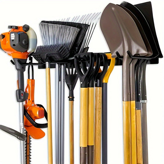 Iron Garden Tool Organizer Rack, Wall-Mounted Garage Storage Holder for Shovels, Rakes, Brooms, Hoses - 1 pc