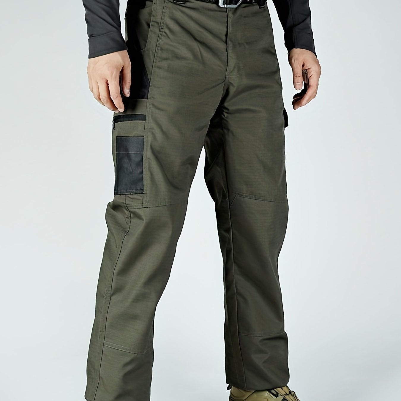 Men's Tactical Pants, Wear-Resistant Combat Training Multi-Pocket Water-Repellent Outdoor Pants, Polyester, Solid Color
