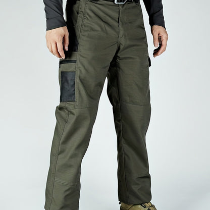 Men's Tactical Pants, Wear-Resistant Combat Training Multi-Pocket Water-Repellent Outdoor Pants, Polyester, Solid Color