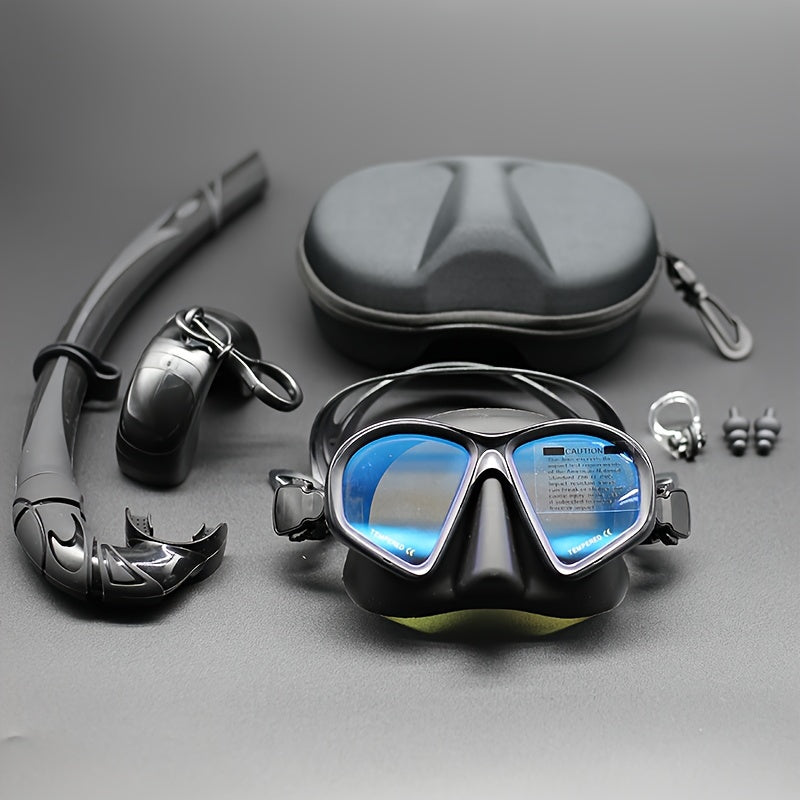 Wet Low Volume Freediving Mask Tempered Glass J-type Adults Diving Mask Snorkel Set with Camera Mount Black