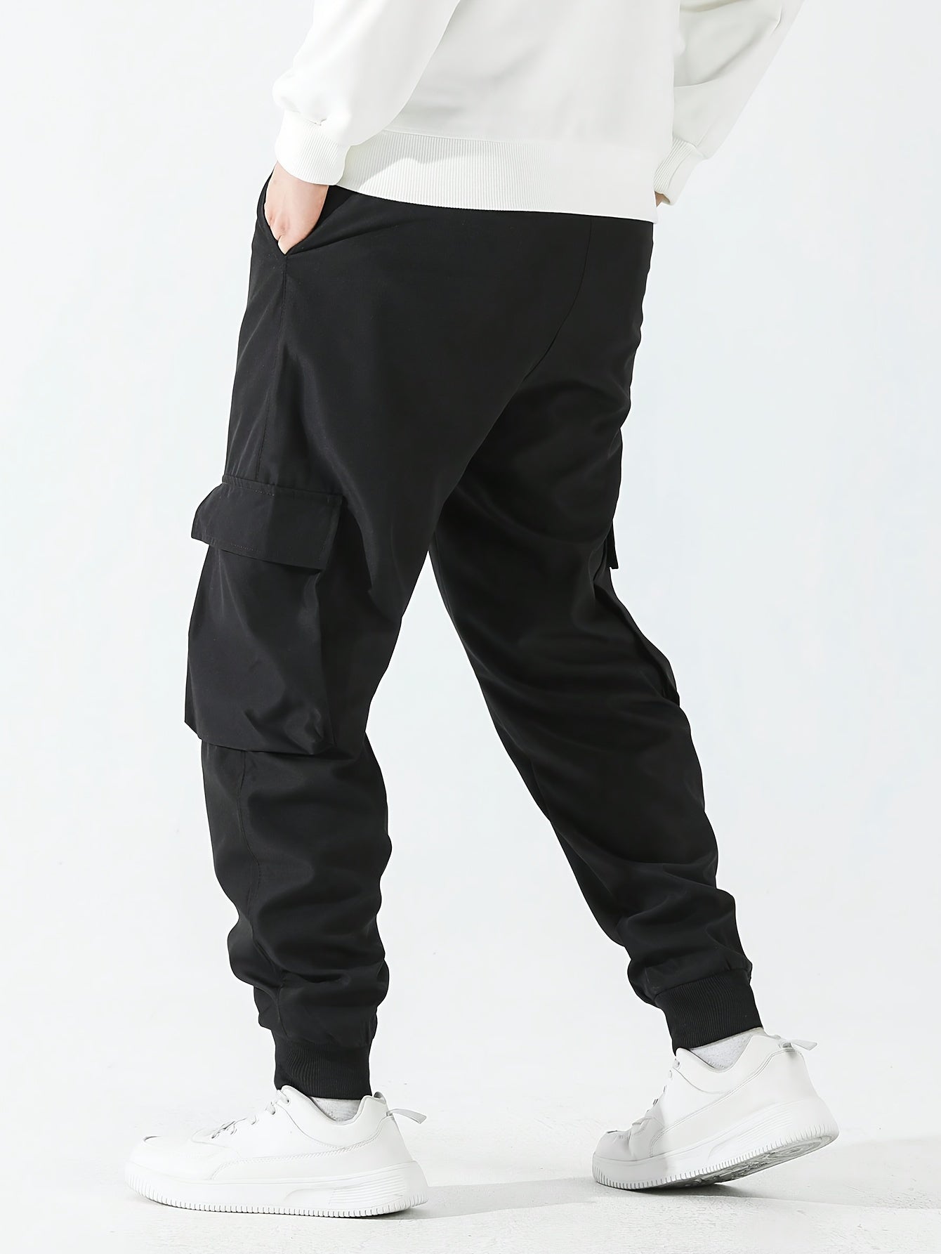 Street Style Men's Casual Non Stretch Footed Cargo Pants With Drawstring For Casual Daily Wear, Spring And Fall