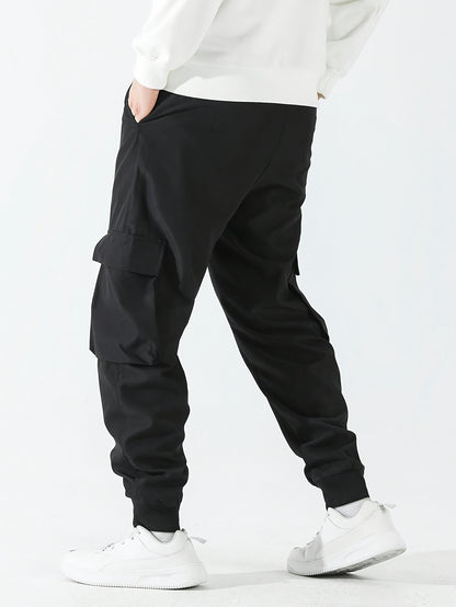 Street Style Men's Casual Non Stretch Footed Cargo Pants With Drawstring For Casual Daily Wear, Spring And Fall