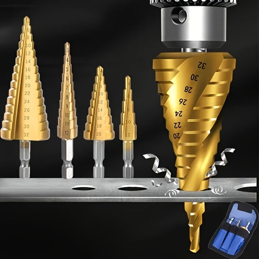 3pcs Titanium-Coated High-Speed Steel Step Drill Bit Set for Wood & Metal - Durable, Multi-Functional & Efficient