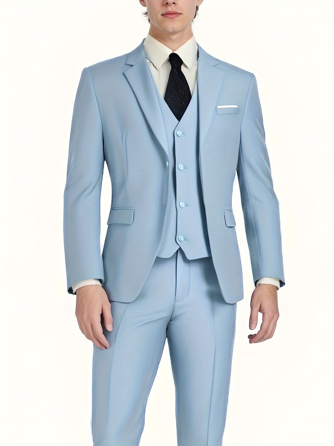 Pyiuhs Men's Suit 3pcs Wedding Party Suits 2 Buttons Slim Fit Tuxedo Set for Men Prom Casual Business for Man Jacket Blazer Vest Pant