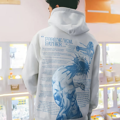 Men'S Fleece Hoodie Letter Print Kangaroo Pocket Drawstring Print Hoodie