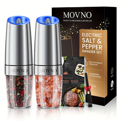 Gravity Electric Salt and Pepper Grinder Set, Battery Powered LED Light One Hand Automatic Operation, Adjustable Coarseness Mill Grinders Shakers Black, Kitchen Gadgets Gift Ideas