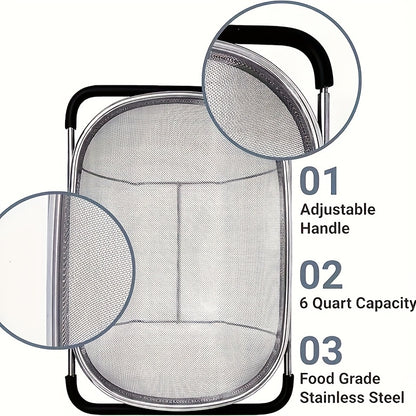 Expandable Stainless Steel Filter with Fine Mesh And Drain Basket - Suitable for Vegetables And Fruits, Kitchen Essentials, Food Safety, Filtered Vegetables