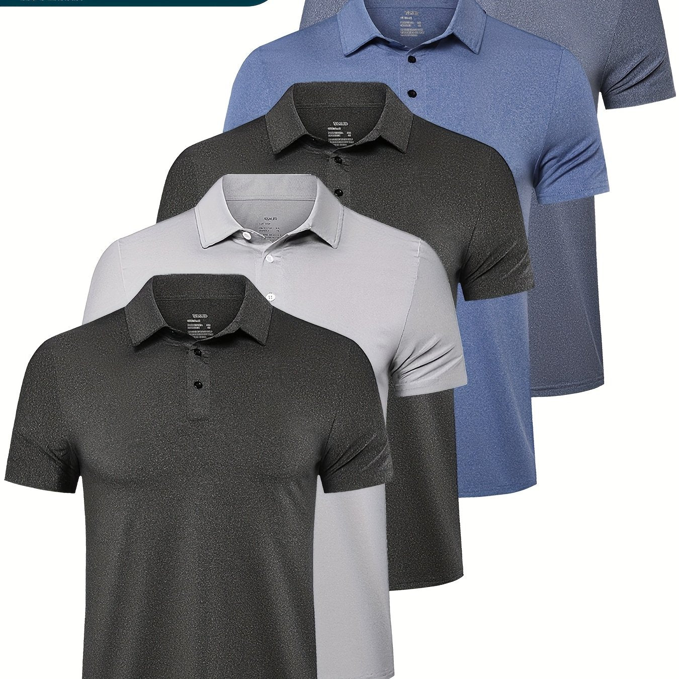 5 Pack Mens Polo Shirts Quick Dry Short Sleeve Golf T Shirt Performance Moisture Wicking Casual Workout