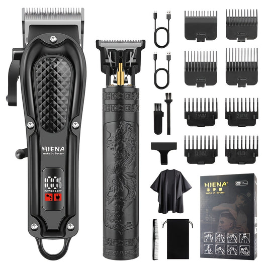 2pcs HIENA Professional Hair Clippers for Men, Cordless USB Rechargeable Lithium Battery, ABS Body, Digital Display, Carved Design, with 1200mAh Battery, for Ideal Gift for Father