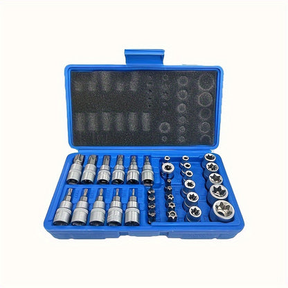 34-Piece E-Torx Star Socket Set - Durable Chrome Vanadium Steel Sockets, Multiple Specifications, Secure Grip - Versatile Tools for Various Applications