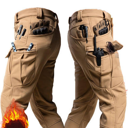 Men'S Outdoor Military Tactical Pants, Soft Shell Fleece Lined, Waterproof Windproof Warm Work Pants, Autumn/Winter Season, Polyester 90.70%, Spandex 9.30%, Solid Color, Sports Style, Regular Fit, Mid Waist, Woven Fabric, 320