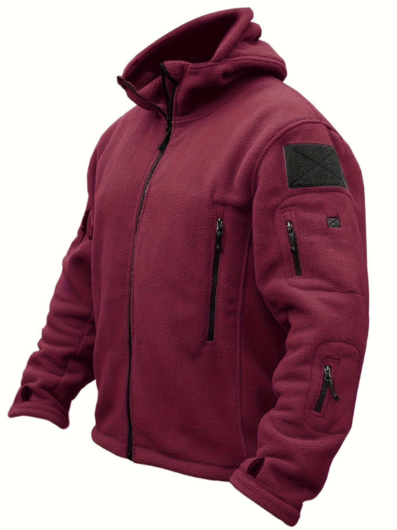 Men's Cozy Fleece Jacket, Zipper Hooded Windproof Coat For Autumn And Winter, Men's Solid Color Fleece-lined Hooded Jacket With Multiple Pockets