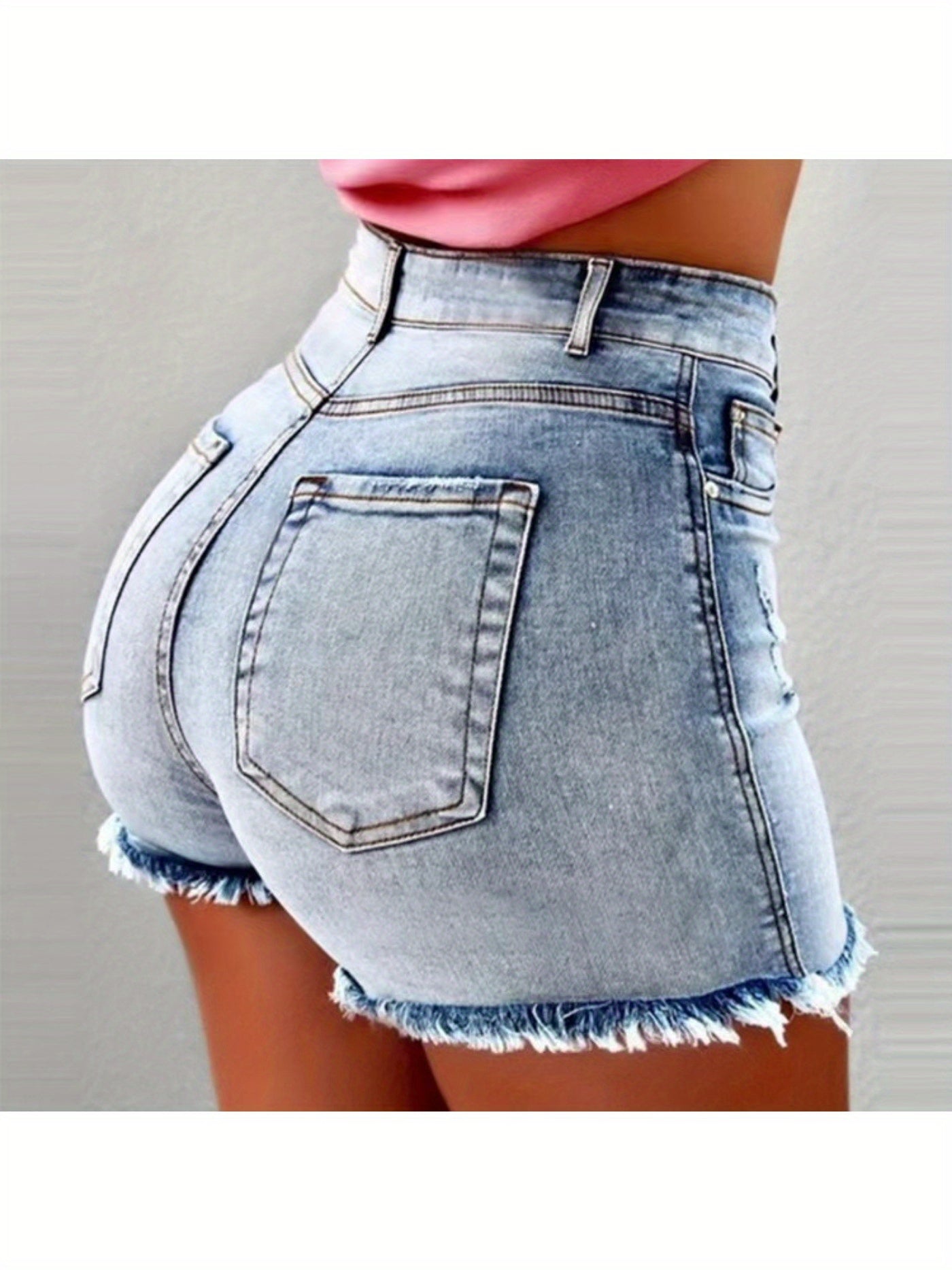 [Summer Wardrobe] Women's High-Waist Black Denim Shorts with Fringe Detail - Stylish Slimming Summer Essential, Look, Raw Hem, Casual Hot Pants for Spring/Summer