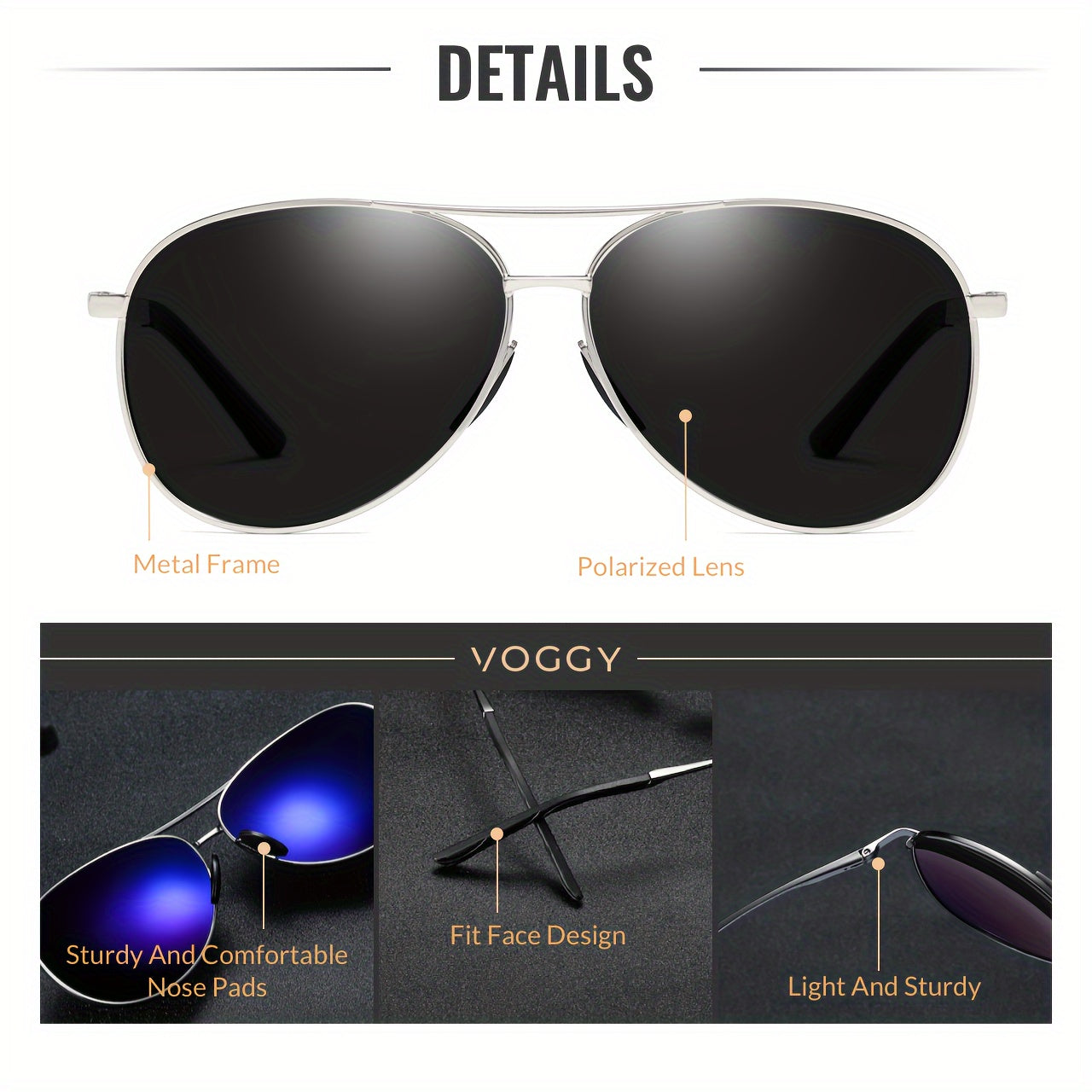 [Popular Choice] 1pc VOGGY Polarized Glasses, Oval Metal Frame with Spring Hinges, UV Protection for Men & Women, Ideal for Driving, Cycling, Fishing, Travel & Party Decor