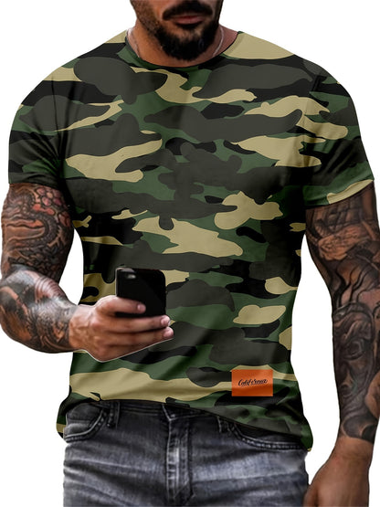 Men's Camouflage Graphic Print T-shirt, Casual Short Sleeve Crew Neck Tee, Men's Clothing For Summer Outdoor