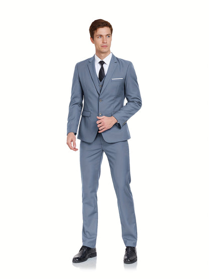 Men's Suits Set 3pcs Business Work Banquet Performance Travel Holiday Vacation Daily Birthday Gift Dress Tuxedo Jacket Coat Blazer Vest Pants Suit Set for Men Size XS-XXXL Wedding Season