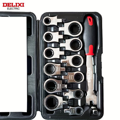 DELIXI ELECTRIC 12-in-1 Interchangeable Ratchet Wrench Set, Mechanical Metal Socket Spanner with Quick Release, Mirror Polished, Non-Slip, High Temperature Quenched, Precision Forged