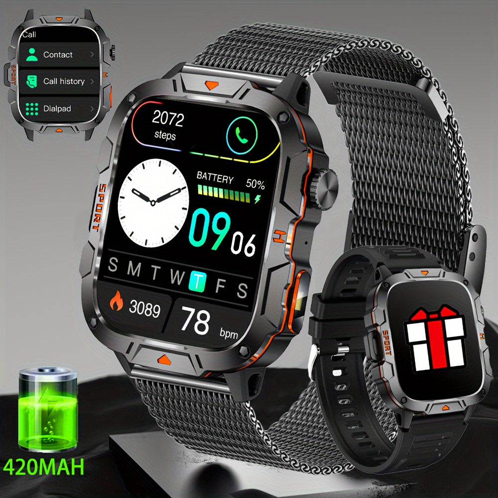 LONZERUI2024 Men'S Smartwatch, 4.98cm HD IPS Screen, Alloy Body, Silicone Strap, with 420mAh Rechargeable Battery, Wireless 5.2, USB Charging, Flashlight, IP68 Waterproof, 240p Display, 95% Screen Ratio, ≤36V for Android/iO