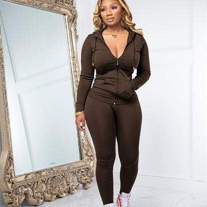 Women Two Piece Outfits Workout Sets Bodycon Tracksuit Long Sleeve Zip Up Hoodie Jacket Jogger Matching Sweat Pants Set
