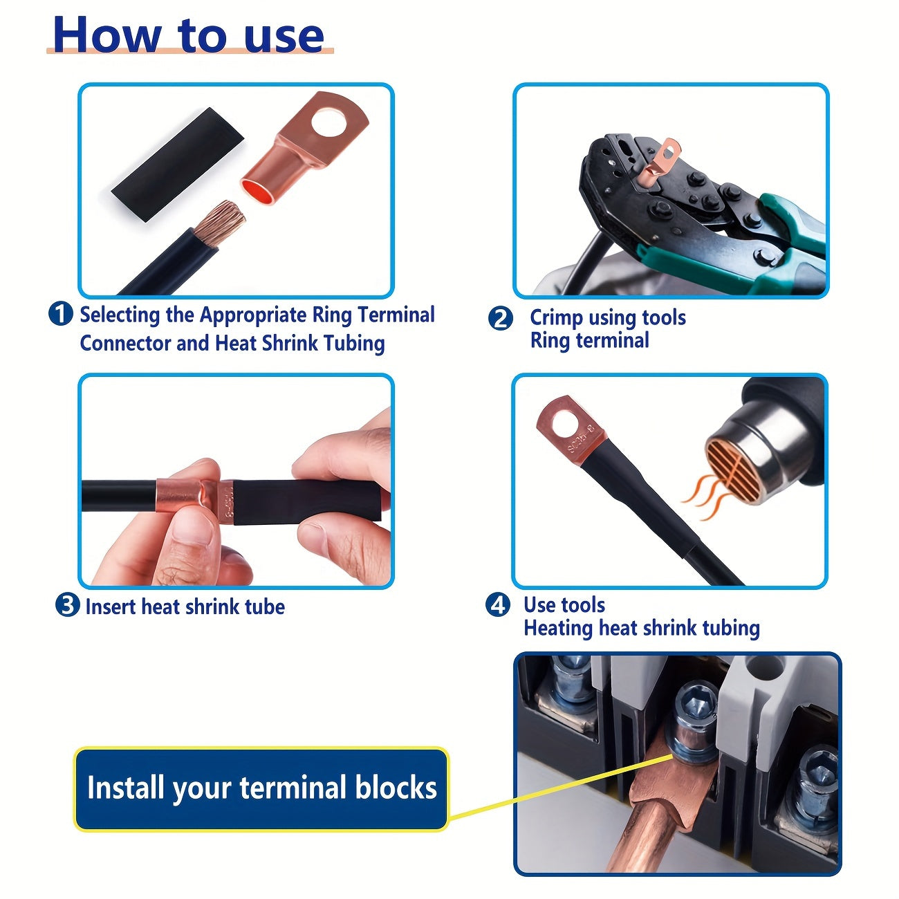 220pcs Ring Terminal Assortment Tool Kit, With 3:1 Heat Shrink Tubing, Battery Cable End/ Terminal Connector, For Vehicle, Marine, Power Distribution Cabinet, Household Appliances