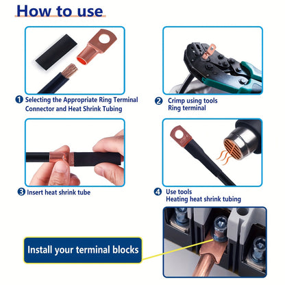 220pcs Ring Terminal Assortment Tool Kit, With 3:1 Heat Shrink Tubing, Battery Cable End/ Terminal Connector, For Vehicle, Marine, Power Distribution Cabinet, Household Appliances