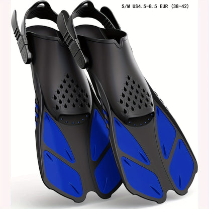 [Popular Choice] Qingsong Adjustable Snorkeling Fins with Buckles, Open Heel Design, Short Travel Swim Fins for Adults - Men and Women, Black