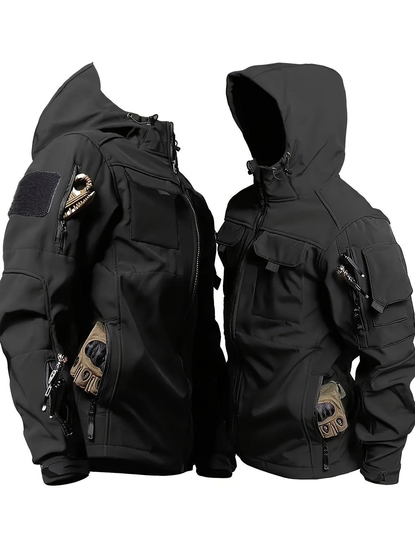 Men's Outdoor Zip Up Softshell Jacket With Pockets, Waterproof, Scratch Resistant And Warm Hooded Jacket For Outdoors